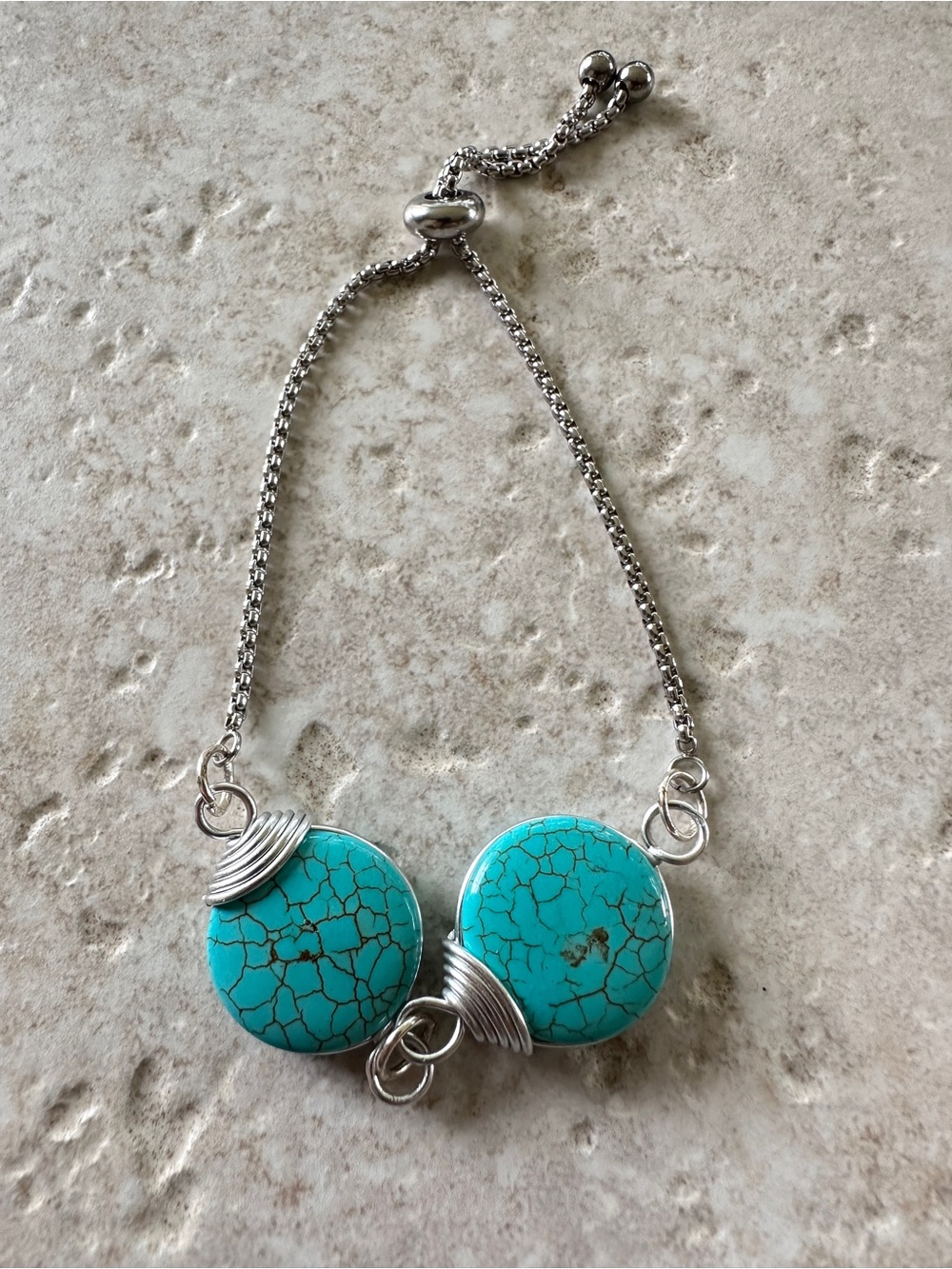 Sterling Silver Turquoise Stone Bracelet - Blue Turquoise Duo
